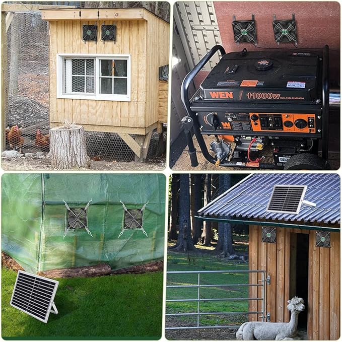 Solar Powered Fan Solar Fan for Shed Chicken Coop Greenhouse Outside with Two IPX7 Waterproof 5In Fans 13Ft On/Off Switch Cable Exhaust Intake Mounting Way and Installation Kits