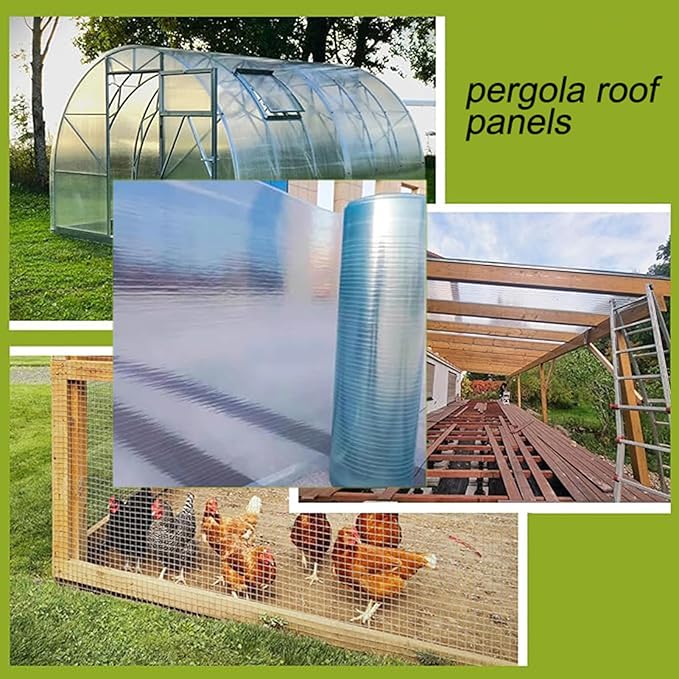 3.2x32.8ft Clear Polycarbonate Roof Panel UV Resistant Impact Resistant Cover for Pergola Greenhouse Outdoor Gardening Shed Canopy Easy Cut Acrylic Plastic Sheet (Clear)