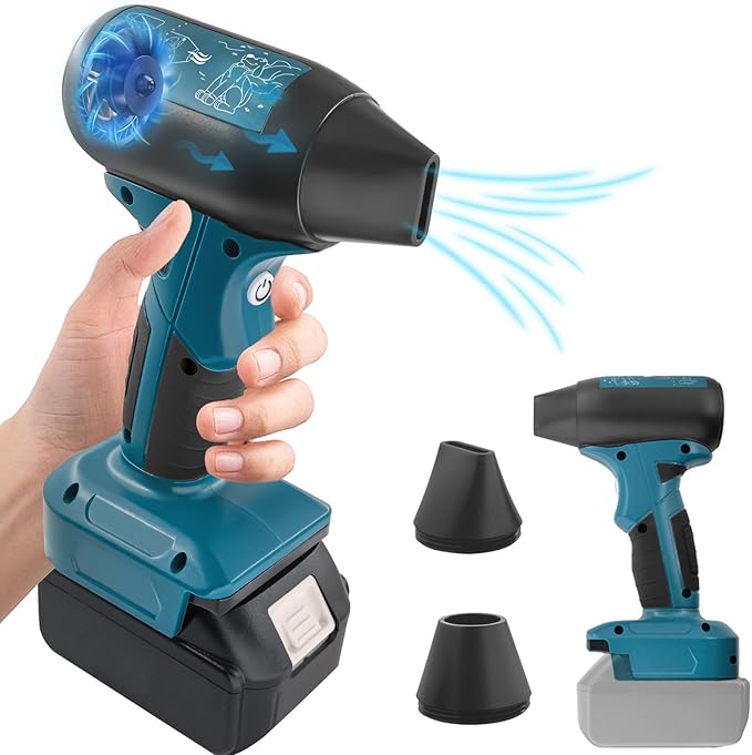 Jet Fan Mini Blower Compatible with Makita 18v Battery130000 RPM Cordless Air Duster with 4-Speed Control for Car Dust CleaningBBQ Leaf Cleaning Sofa's Pet Hair Cleaning（Battery not Included）