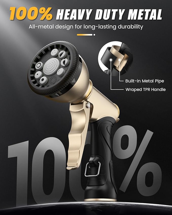 RAINPOINT Garden Hose Nozzle 9 Spray Patterns Hose Sprayer Nozzle Heavy Duty Metal Water Hose Nozzle Adjustable Hand Sprayer Watering Plants and Lawn Pet Showering Gray