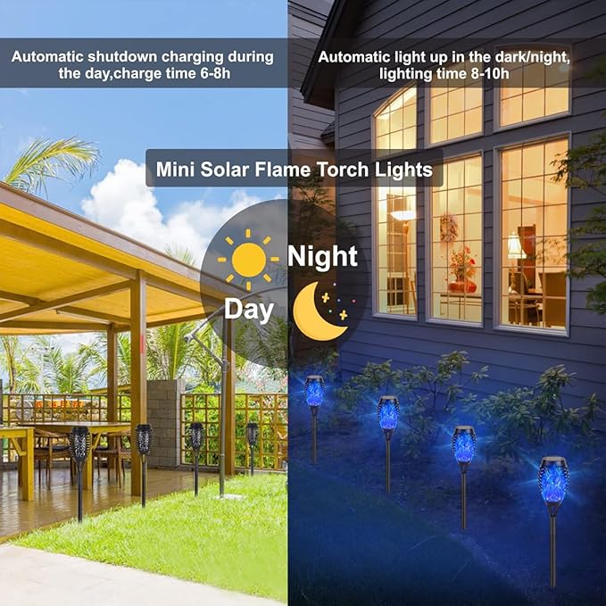 Solar Torch Flame Lights with Flickering Blue Flame Waterproof Outdoor Landscape Decoration Lighting for Garden Lawn Yard Solar Powered (10)