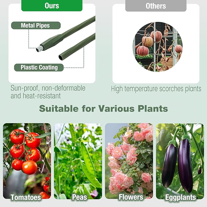 Happygrill 3 Pack Plant Cages and Supports 60 inch Tall Adjustable Tomato Cage w/Clips &amp Ties Heavy-Duty Garden Trellis for Climbing Plants Vines Flowers Vegetables Potted Plants Indoor Outd