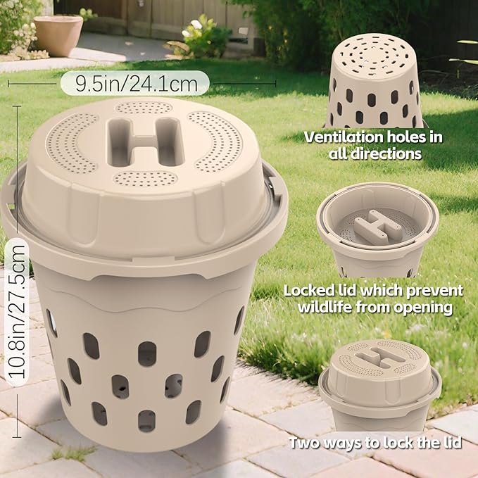 2-Pack Inground Worm Composter 8L Outdoor Worm Farm Worm Compost Bin for Garden Beds &amp Home Use Vermicomposting Bin for Recycling Food Waste (9.5x9.5x10.8Inch) Beige
