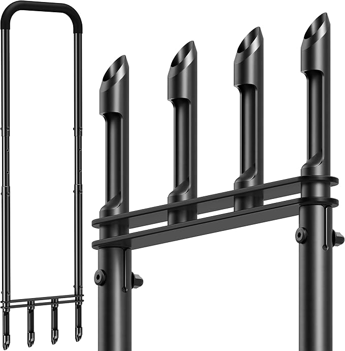 Knee-Friendly Manual Lawn Aerator Tool –Adjustable SUS304 Stainless Steel Core Aerator for Grass Yard Aeration Tool with 4 Hollow Tines for Lawn Care and Compacted Soil43.3-48.5Black