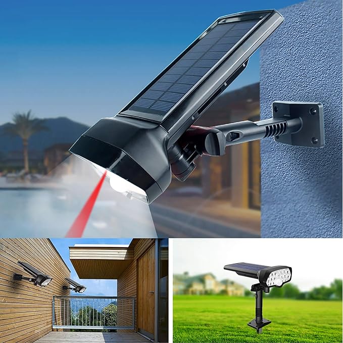 16 LEDs Solar Motion Sensor Landscape Spotlights IP65 Waterproof Outdoor Solar Powered Security Wall Light 3 Modes Solar Landscaping Lighting for Yard Garden Garage Pool Patio 2 Pack