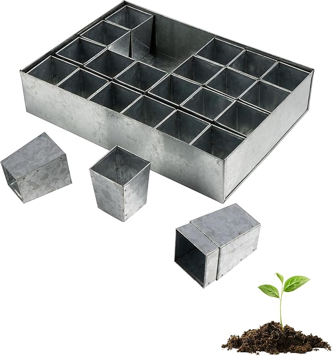 Kings County Tools Seed Starter Tray - Galvanized Steel Metal Seedling Tray with 24 Plant Starter Pots for Planting Seeds - Germination Kit for Sprouting Greenhouse Accessories and Gardening Gifts