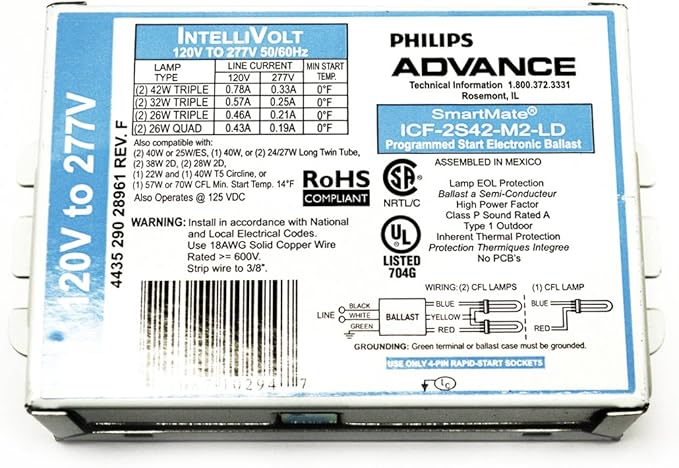Advance SmartMate ICF-2S42-M2-LD - (2) Lamp Fluorescent Ballast - 42 Watt CFL - 120/277 Volt - Programmed Start - 1.0 Ballast Factor