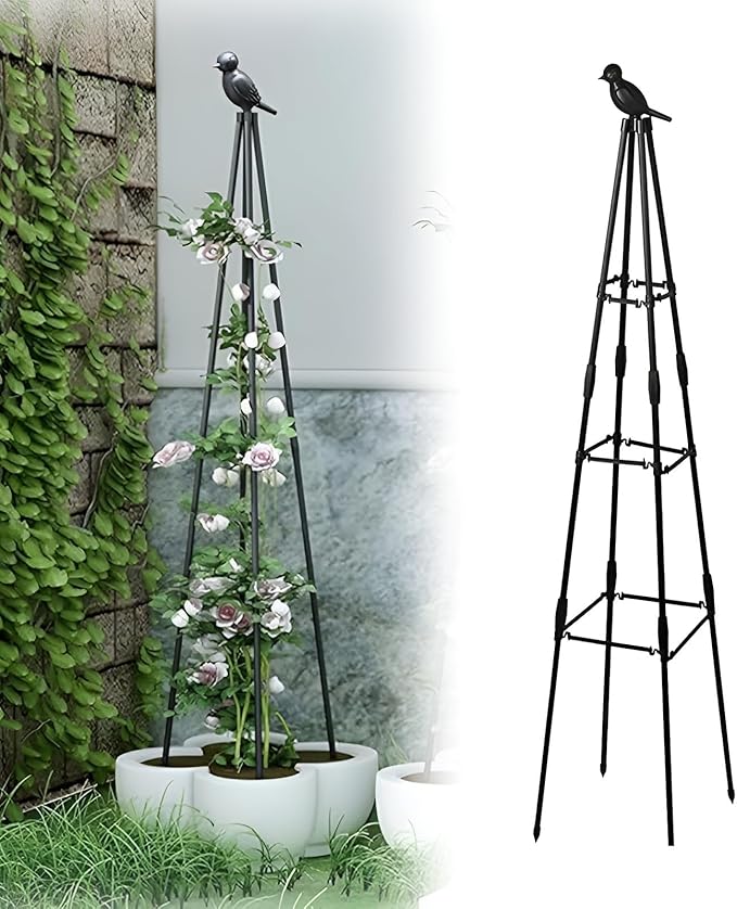 160cm Rustproof Garden Trellis for Climbing Plants Metal Obelisk Potted Plants Tomato Cages for Sweet Pea Frame Rose Trellis Vegetables Fruits