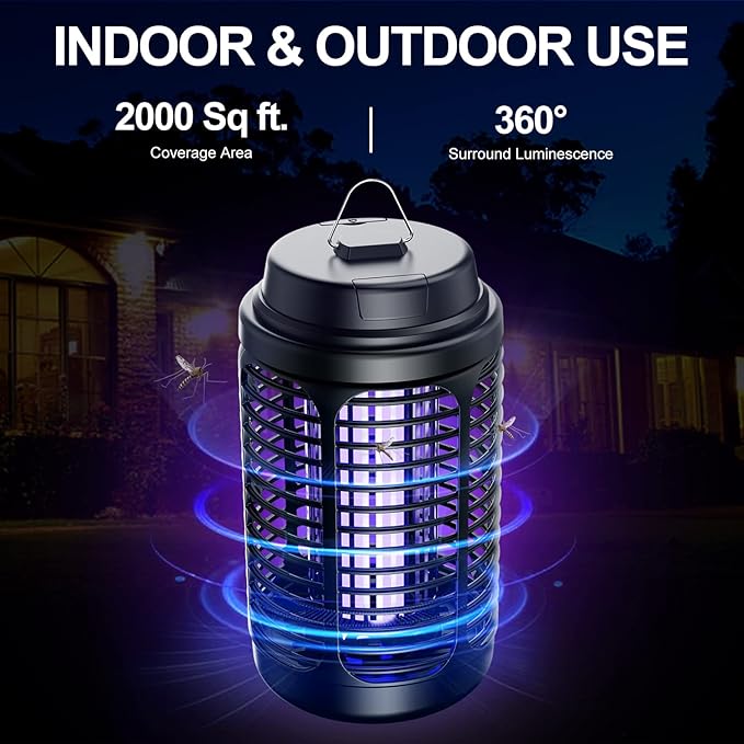 Bug Zapper Outdoor Mosquito Zapper Indoor with Dusk to Dawn Light Sensor 4000V Electric Fly Zapper Waterproof Mosquito Killer Fly Trap for Home Patio Kitchen Garden - 9.8 FT Length Cable