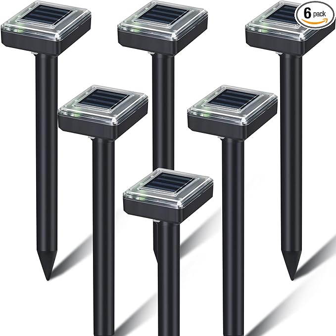 Solar Mole Repellent Ultrasonic Powered Outdoor Sound Wave Deterrent for Lawn Garden Snakes Moles Gophers Groundhogs Voles and Other Burrowing Mice(6 PiecesLarge)
