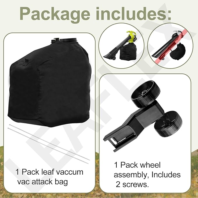 205110001 Leaf Vaccum Vac Attack Bag &amp 314148001 Wheel Assembly Compatible with Ryobi 40 Volt Cordless Leaf Vacuum Vac Attack RY40405 RY40505VNM Models