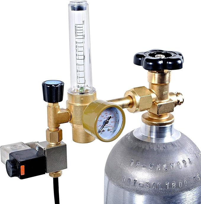 CO2 Regulator by Carbon Accelerator for C02 Tanks - Gauge for Pressure and Flow Meter with 120v Plug for Solenoid Valve for Grow Rooms Tents and Works with PPM Controllers and Timers