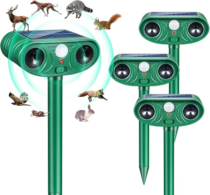 2026 Solar Animal Repellent Outdoor&ampCat Repellent Outdoor with Motion Deer Repellent Devices Ultrasonic Cat Deterrent Fox Raccoon Squirrel Rabbit Coyote Deterrent for Farm Orchard Garden 4 PCS