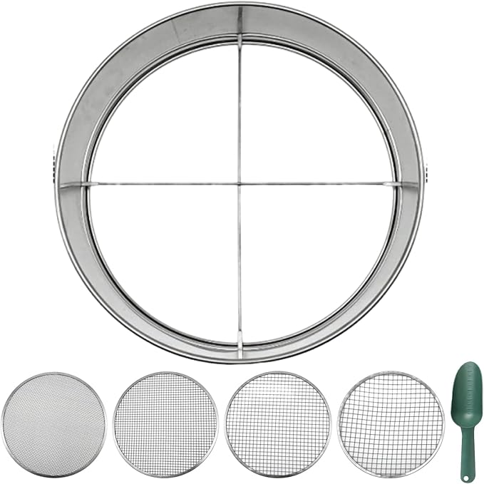 Garden Soil Sifter Easy Install Quick-Release Stainless Steel Sieve for Gravel Sawdust Vermicompost Efficient Soil Sieve Accessory for Grass Cat Litter Compost Debris Vermicompost Sifter Tool