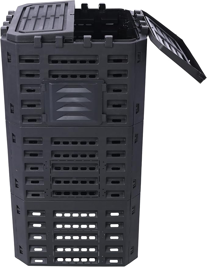 132 Gallon Compost Bin Outdoor Made from Recycled Plastic Large Garden Composter 500L Easy Assembly Reduce Waste Aerating Compost Barrel for Kitchen Yard Waste Black