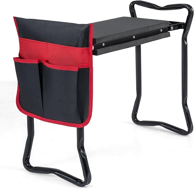 Goplus Garden Kneeler and Seat Heavy-Duty Garden Bench w/Large Tool Pouch Widen EVA Foam Kneeling Pad Portable Gardening Helper for Women Men Seniors Foldable Garden Stool for Kneeling &amp Sitti