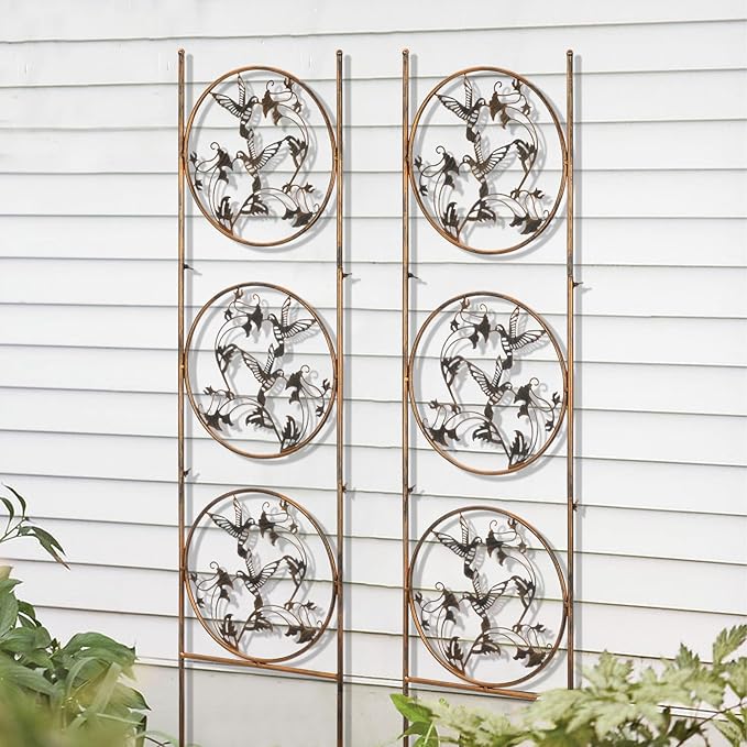 SUNNYPARK Set of 2 Hummingbird Metal Garden Trellis for Climbing Plants Decorative Vegetables Flowers Vine Trellis for Outdoor Patio 55'' H x 12.4'' W