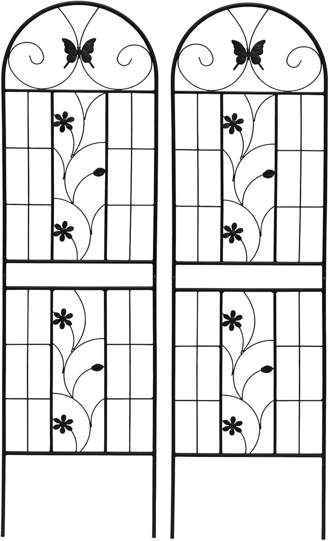 2 Pack Large Garden Trellis Heavy Duty Rustproof Iron Plant Trellis for Potted Plant Support Metal Climbing Rose Trellis Vine Vegetable CucumberBlack-71 H x 19.7 W