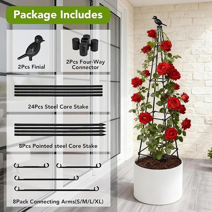2 Pack Garden Trellis for Climbing Plants Outdoors 70inch Tower Obelisk Trellis for Potted Climbing Plants Plant Support for Potted Flowers Roses Tomatoes Cucumbers &amp Vegetables