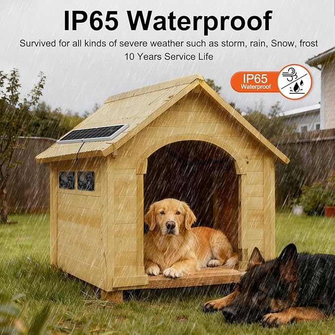 Solar Powered Fan Kit 17.72 Inch IPX7 Weatherproof 22W Solar Panel with 2 Waterproof Fans Intake or Exhaust Air Fan for Outside Backyard Chicken Coops Greenhouses Doghouse