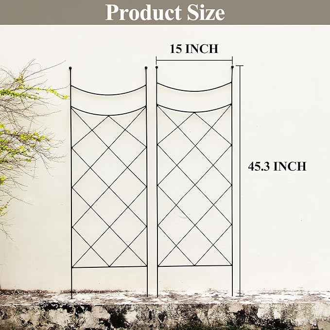 45.3 H x 15 W Metal Garden Trellis for Climbing Plants Black Iron Trellis for Vines Plant Rose Vegetable SupportLarge Decorative Outdoor Trellis2 Pack