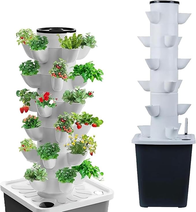 Hydroponics Tower Growing System 30 Pods Vertical Indoor Herb Garden Kit Planter with Hydrating Pump for Herbs Fruits and Vegetables 10L Water Tank