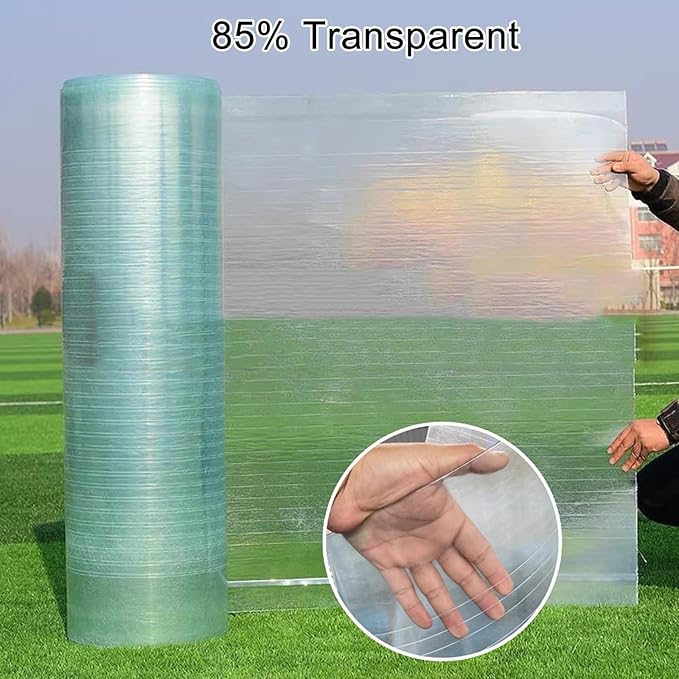REMYS Plastic Garden Fencing Polycarbonate Greenhouse Sheeting Plastic Roof Panels Replacement for Balcony Patio Gazebo Construction and Landscaping Projects 85% Transparent(1.5x6m(4.9x19.6ft))