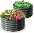 A ANLEOLIFE 2-Pack 4ft x 18” Tall Galvanized Raised Garden Beds Outdoor Round Metal Planter Box for Planting Vegetables Flowers Herb Anti-Rust &amp Easy-Setup Quartz Grey