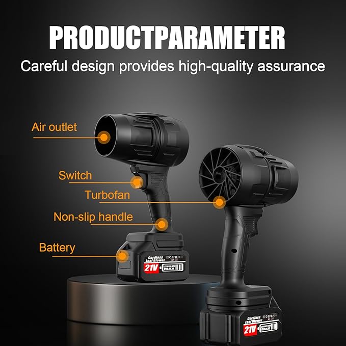 Cordless Leaf Blower with 2 x 4.0Ah Battery and Charger 600000 RPM Turbo Air Jet Blower Lightweight Handheld Blower with Adjustable Speed for Patio Cleaning Lawn Care Car Blowing Leaves and Dust