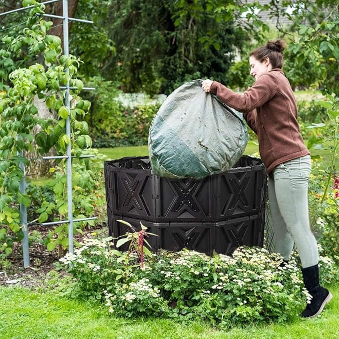SQUEEZE master XXL Large Compost Bin Outdoor- 720L /190 Gallon-Easy Assembly-No Screws-Sturdy&amp Durable-Green Door