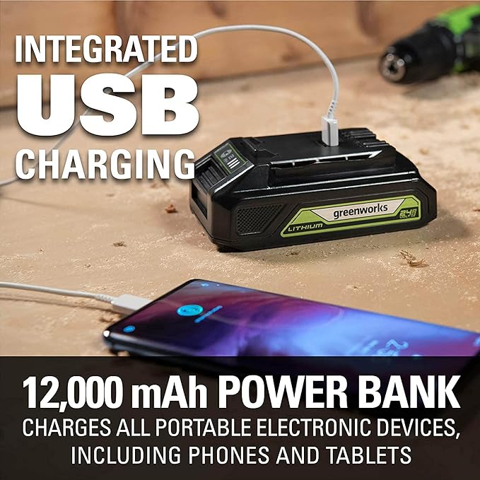 Greenworks 24V (90 MPH / 180 CFM / 200+ Compatible Tools) Cordless Shop Blower 2.0Ah Battery and Charger Included