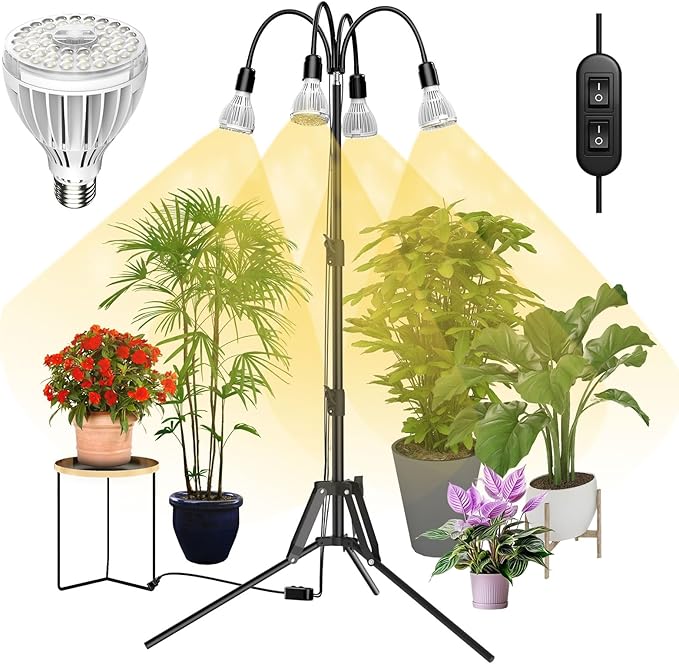 SANSI Grow Lights for Indoor Plants 128W Full Spectrum Plant Lights for Indoor Growing 35-64 inches Detachable Tripod Standing Grow Light with High PPFD No Dimmable 4 Pack of Par25 32W Bulb