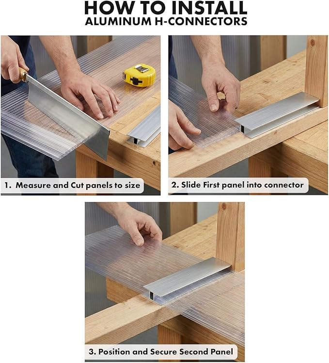 Aluminum H Connectors - Fits 4mm 6mm 8mm or 10mm Twin-Wall Greenhouse Panels Join 2 Pieces of Panels Together 4-Foot Length 10 Pieces (4mm Aluminum H Connectors)