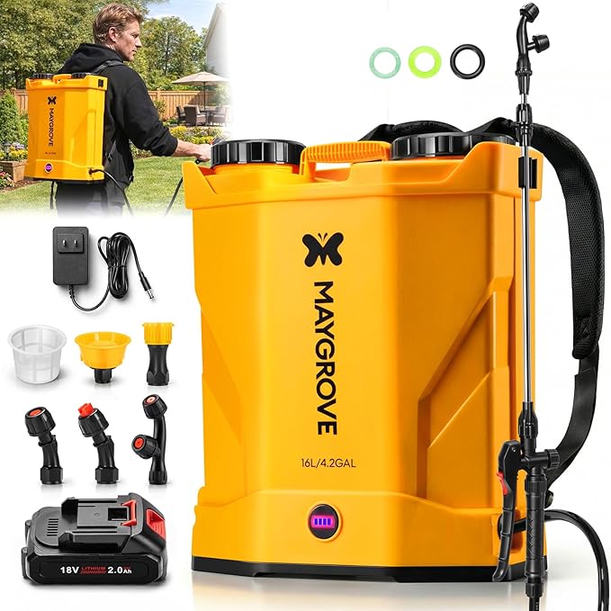 4.2 Gal Electric Backpack Sprayer 2-4h of Continuous Spray Equipped with Adjustable Wand &amp 5 Nozzles Auto Spraying for Garden Lawn Care Fertilizing &amp Weed Control (Battery Included)