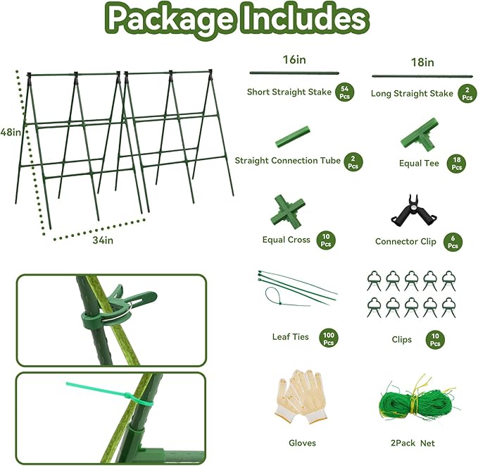 2 Pack Cucumber Trellis 34×48 Garden Trellis for Climbing Plants Outdoor A-Frame Vegetable Trellis for Raised Bed Support for Tomatoes Squash Zucchini Vegetables &amp Flowers