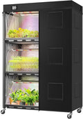Indoor Greenhouse with Full Spectrum LED Grow Light and Tent Indoor Gardening System with Watertight Plant Shelf Trays 3-Tier Metal Plant Stand with Wheels Microgreens Growing Kit