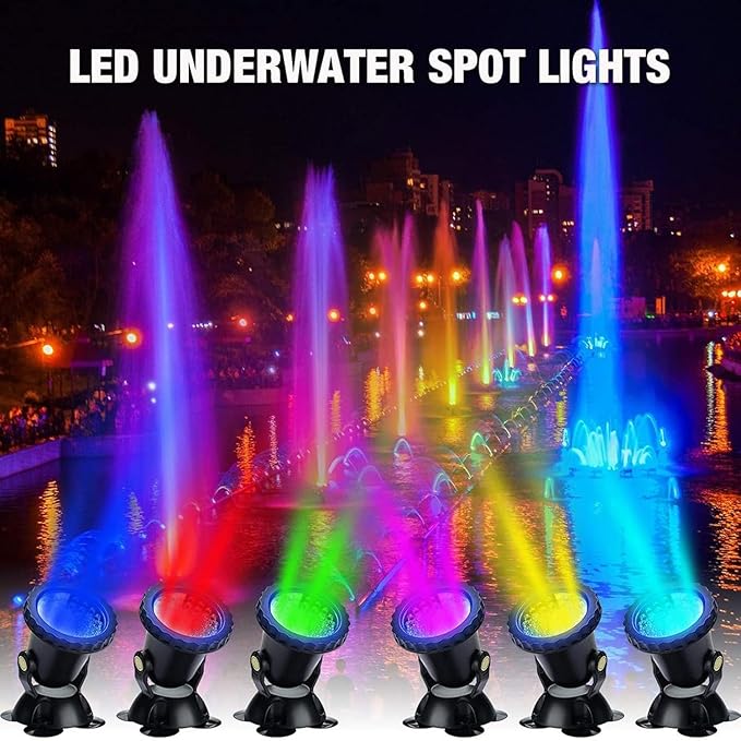 Underwater SpotLightsRemote Control Change Color Submersible Lights Waterproof for Garden Pond Aquarium Courtyard Pool Fountain(3 * 3W(DC12V))