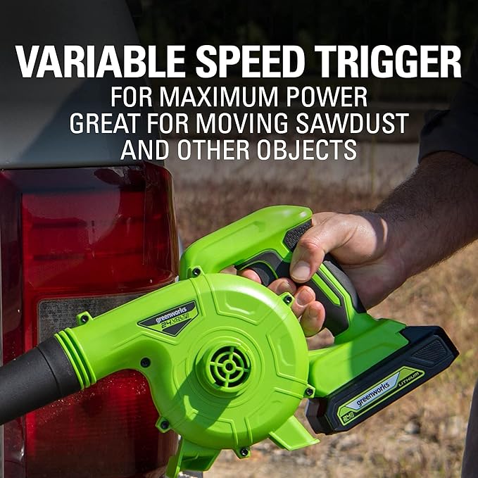 Greenworks 24V (90 MPH / 180 CFM / 200+ Compatible Tools) Cordless Shop Blower 2.0Ah Battery and Charger Included