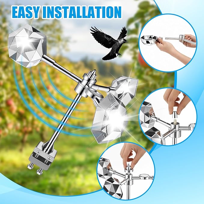 4 Pack Reflective Bird Repellent Insulated Outdoor Bird Reflector Deterrent Rotating Reflective Device Prevents Pigeon Sparrows Collisions Suitable for Gardens Rooftops Farms and Power Towers