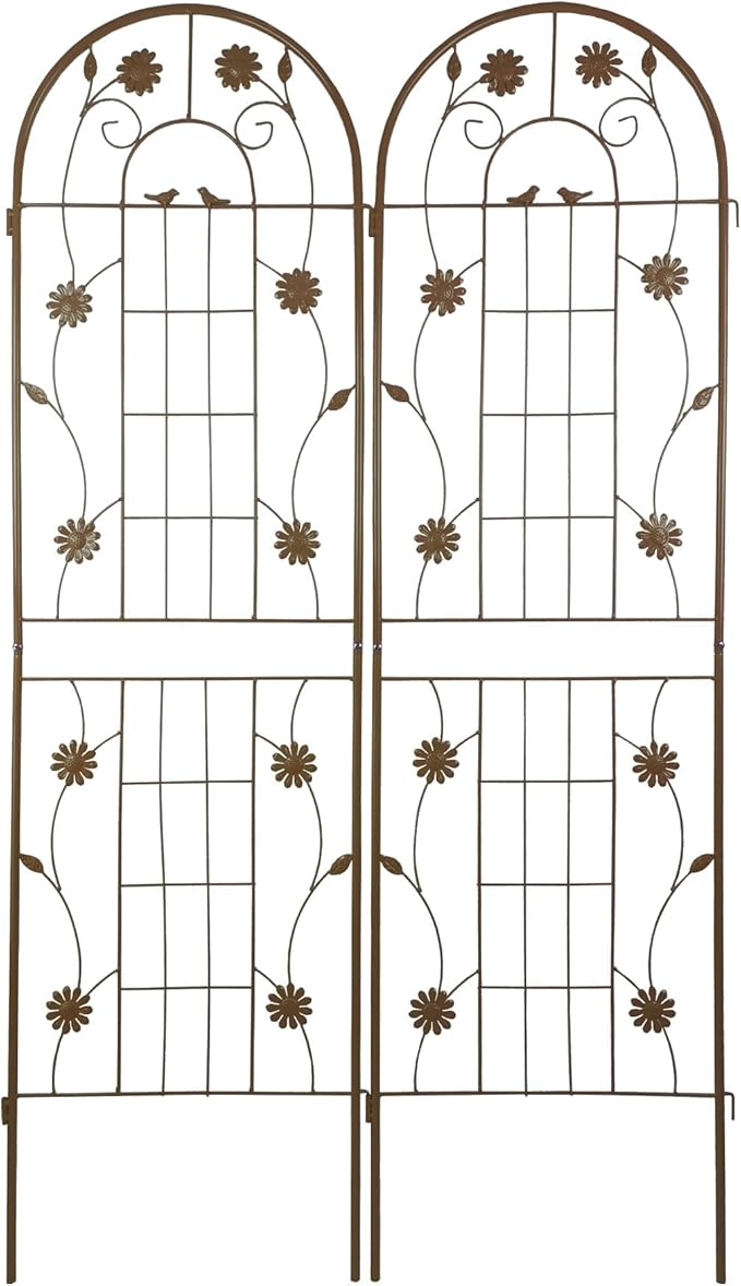 2/4 Pack Metal Garden Trellis for Climbing Plants Outdoor Flower Support Plant Trellis for Roses Vines Vegetables Patio Decor Practical(Brown2 Pack)