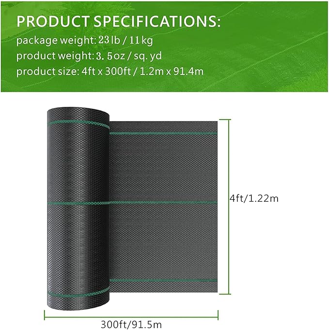 4ft x 300ft Weed Barrier Landscape Fabric Heavy Duty Premium 3.5oz PP Ground Cover Weed Barrier Weed Blocker Fabric Commercial Grade Underlayment Geotextile Fabric for Construction Projects