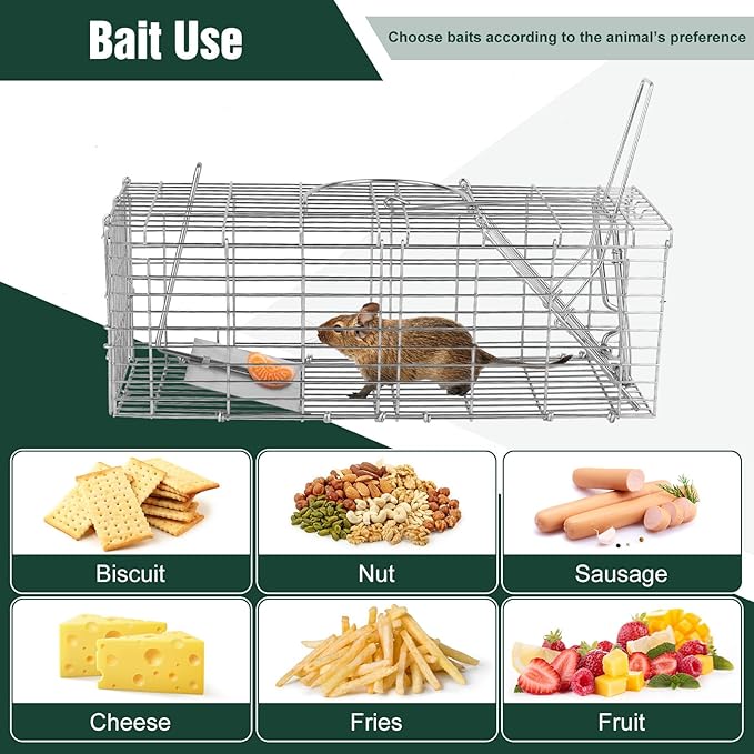Humane Rat Trap Mouse Traps Work for Indoor and Outdoor 14x5x8 Inch Small Rodent Chipmunk Squirrel Trap and Other Live Animal Trap Cage Catch and Release for Kitchen Yard Garage