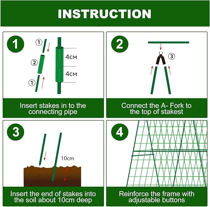 POCREATION Cucumber A Frame Garden Trellis Adjustable Climbing Plants Support with Nylon Net 40 Steel Pipes A Frame Connectors for Cucumbers Tomatoes Grapes