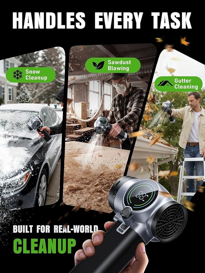 Electric Leaf Blower Cordless 900000 RPM Extended Nozzle Lightweight Handheld Design Adjustable Wind Speed Including Turbo Mode Portable Grass Blower for Yard Patio &amp Outdoor Use