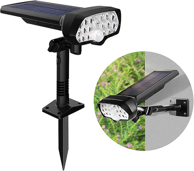 16 LEDs Solar Motion Sensor Landscape Spotlights IP65 Waterproof Outdoor Solar Powered Security Wall Light 3 Modes Solar Landscaping Lighting for Yard Garden Garage Pool Patio 2 Pack