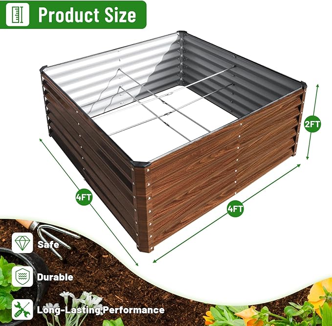 SnugNiture Galvanized Raised Garden Bed 4x4x2FT Outdoor Large Metal Planter Box Steel Kit for Planting Vegetables Flowers