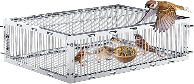 Bird Trap Cage with Escape-Proof Bird Traps for Small Birds Live Sparrow Trap Portable Easy Assembly and Unharmful.Made of lron with Anti-Rust Paint A3