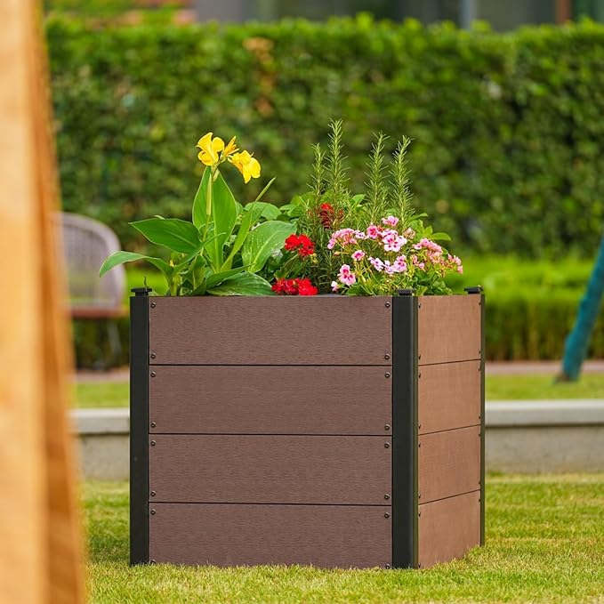GarveeHome Wood-Look Raised Garden Bed – Large Tall Outdoor Planter Box for Vegetables Herbs Flowers – Durable Composite Deep Root Design for Patio Balcony Backyard