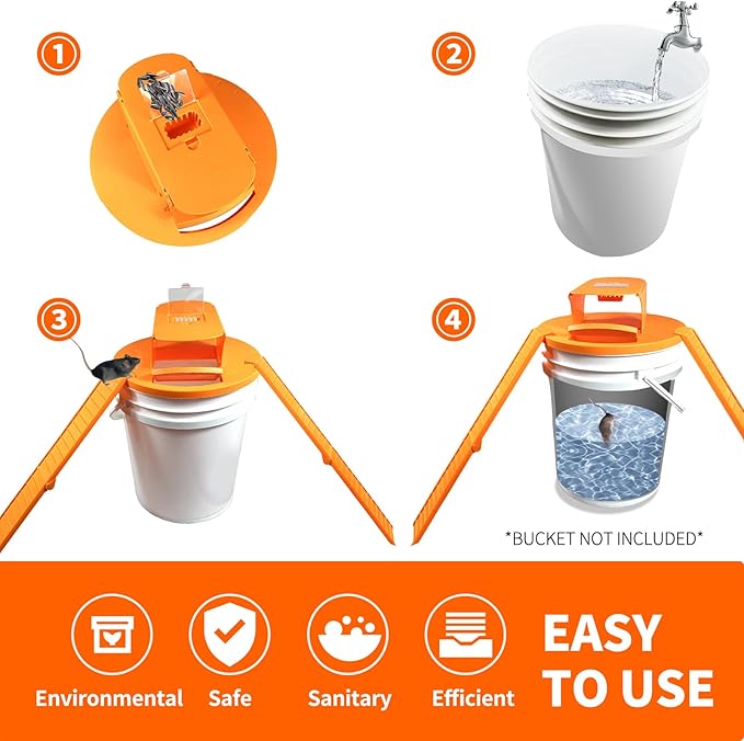 Mouse Traps Indoor for Home: GISUNG 4 Pack Mouse Trap Bucket Lid with Upgraded Clear Box Automatic Reset &amp 2 Entrances Humane Reusable Rat Trap for Indoor &amp Outdoor Use 5-Gallon Bucket Comp