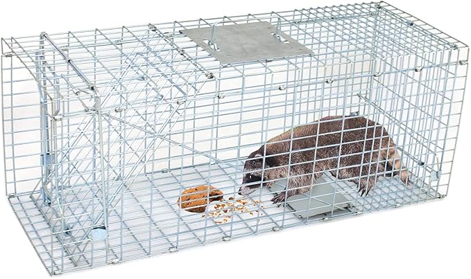 32 x 12 x 12.5 Large Humane Live Animal Trap - 1-Door Solid Steel Catch &amp Release Cage for Raccoons Rabbits Stray Cats Squirrels Groundhogs Opossums Armadillos